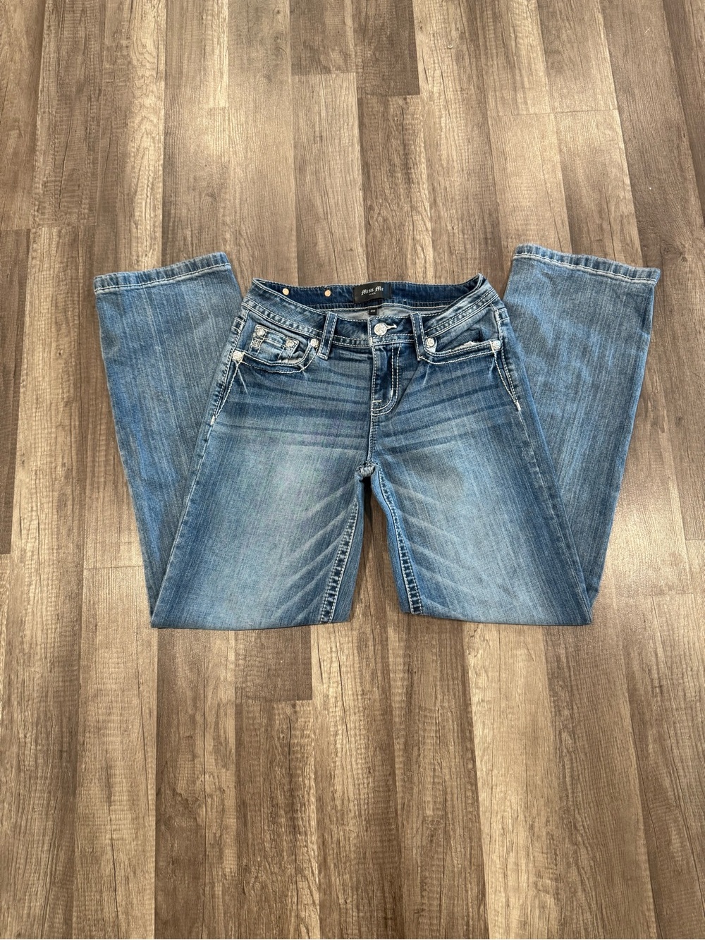 Miss Me Black Mid Rise Slim Wide Light Blue Boot Cut Jeans